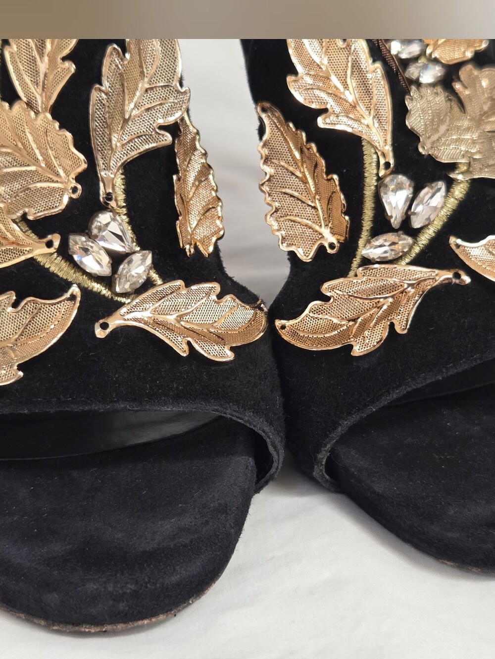 Giuseppe Zanotti Coline Black Suede Gold Leaf Stiletto Heels 39 - Picture 3 of 15